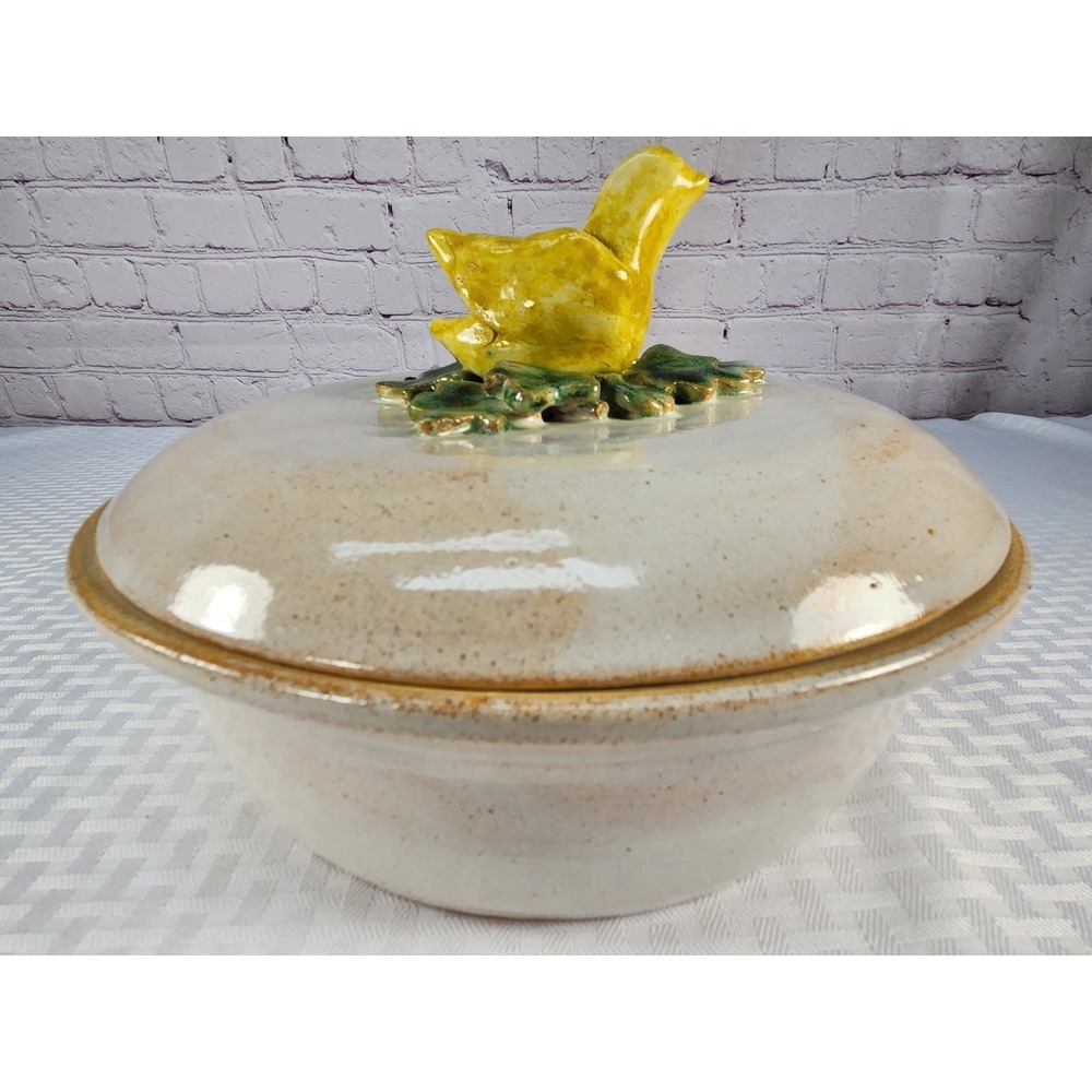 Vtg OOAK Ceramic Pottery 3D Chicken Chick Bird Serving Casserole Dish Lid Signed